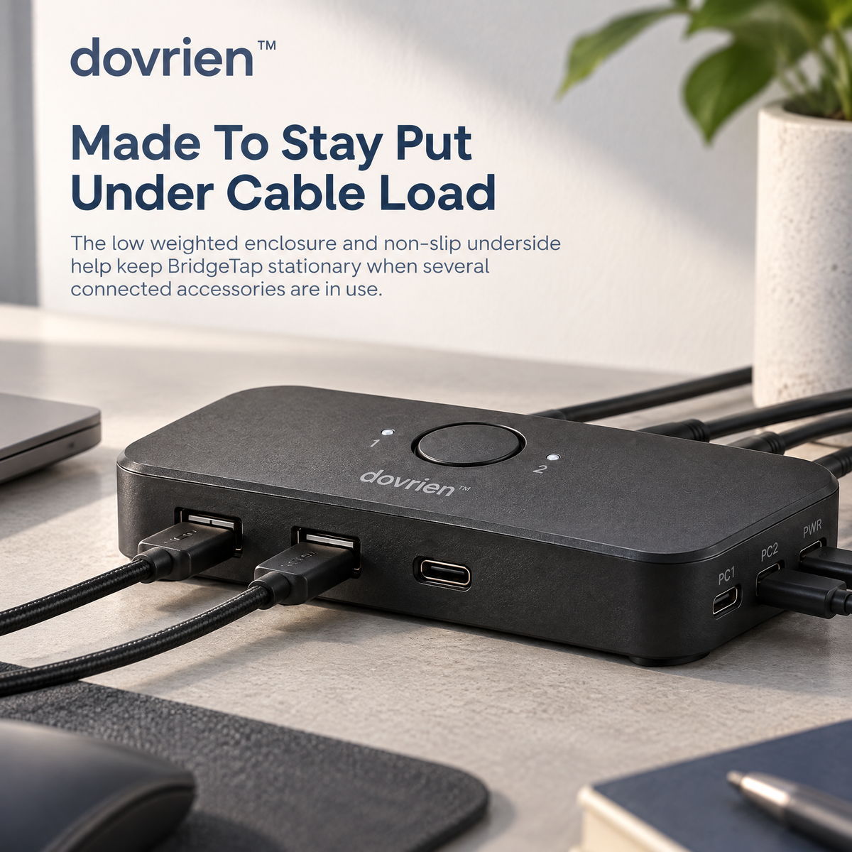 Dovrien™ BridgeTap Dual-Computer USB-C Peripheral Sharing Switch