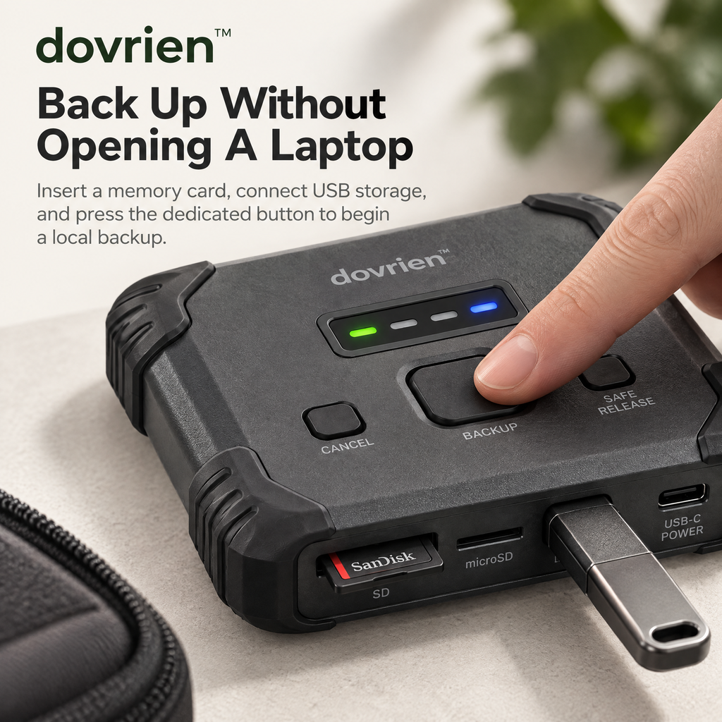 Dovrien™ FieldVault Portable Memory Card Backup Hub