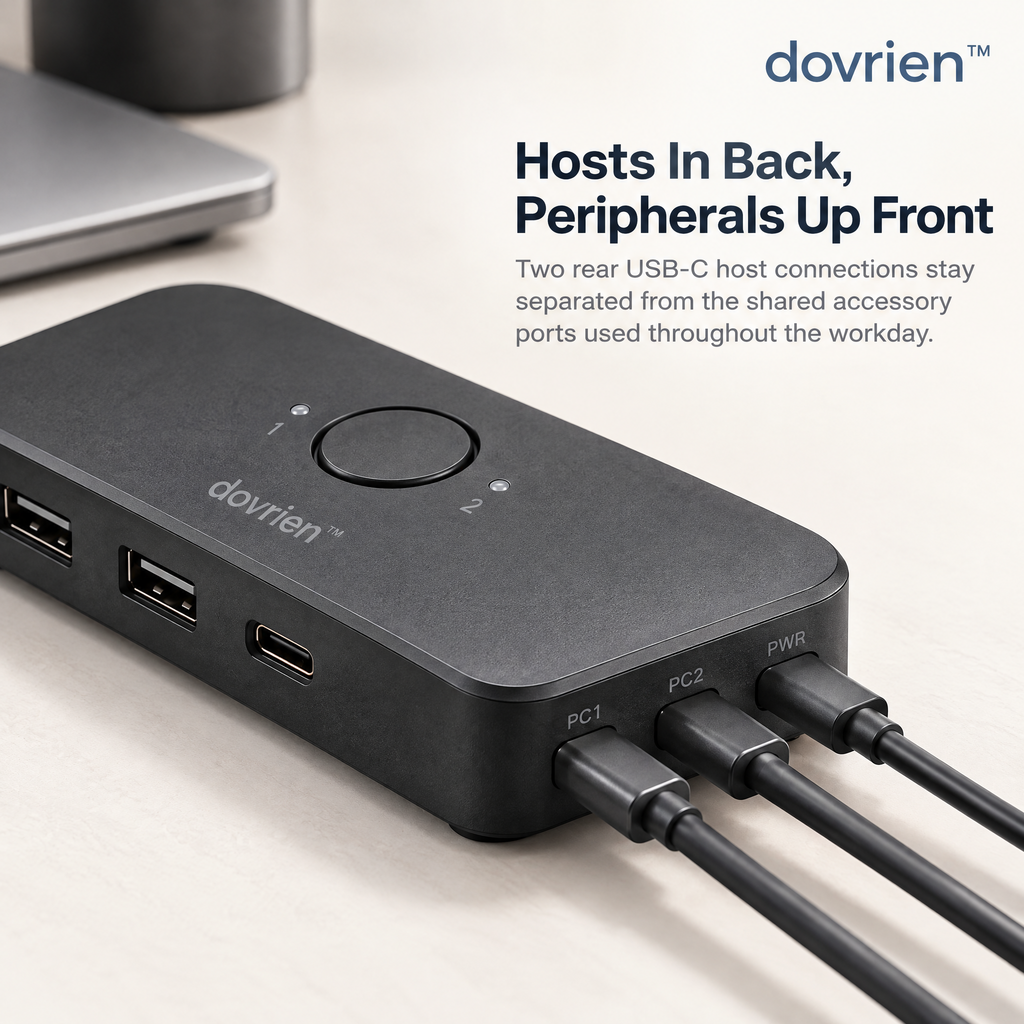Dovrien™ BridgeTap Dual-Computer USB-C Peripheral Sharing Switch