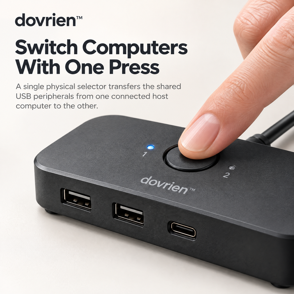 Dovrien™ BridgeTap Dual-Computer USB-C Peripheral Sharing Switch