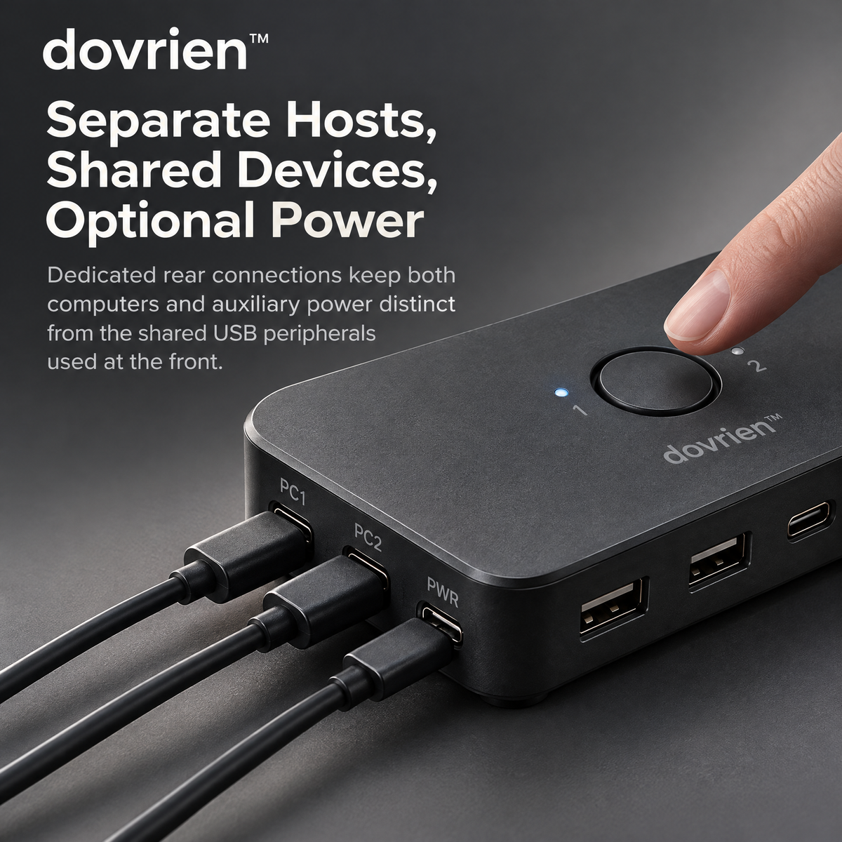 Dovrien™ BridgeTap Dual-Computer USB-C Peripheral Sharing Switch