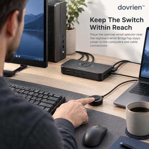 Dovrien™ BridgeTap Dual-Computer USB-C Peripheral Sharing Switch